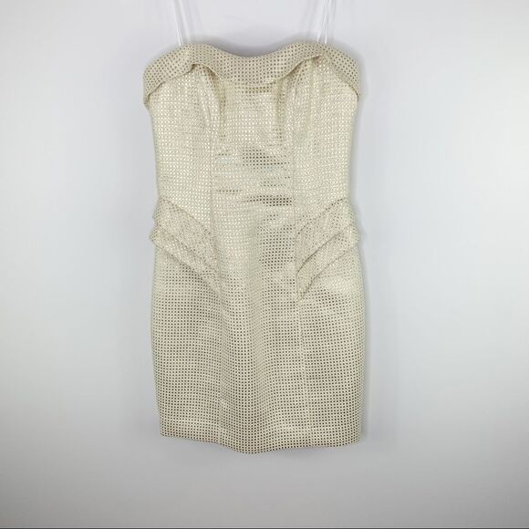 ABS Allen Schwartz‎ Metallic Gold Strapless Cocktail Dress like NEW - Picture 1 of 13